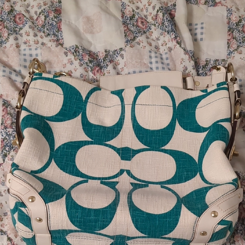 Coach Teal and Cream Women's Bag